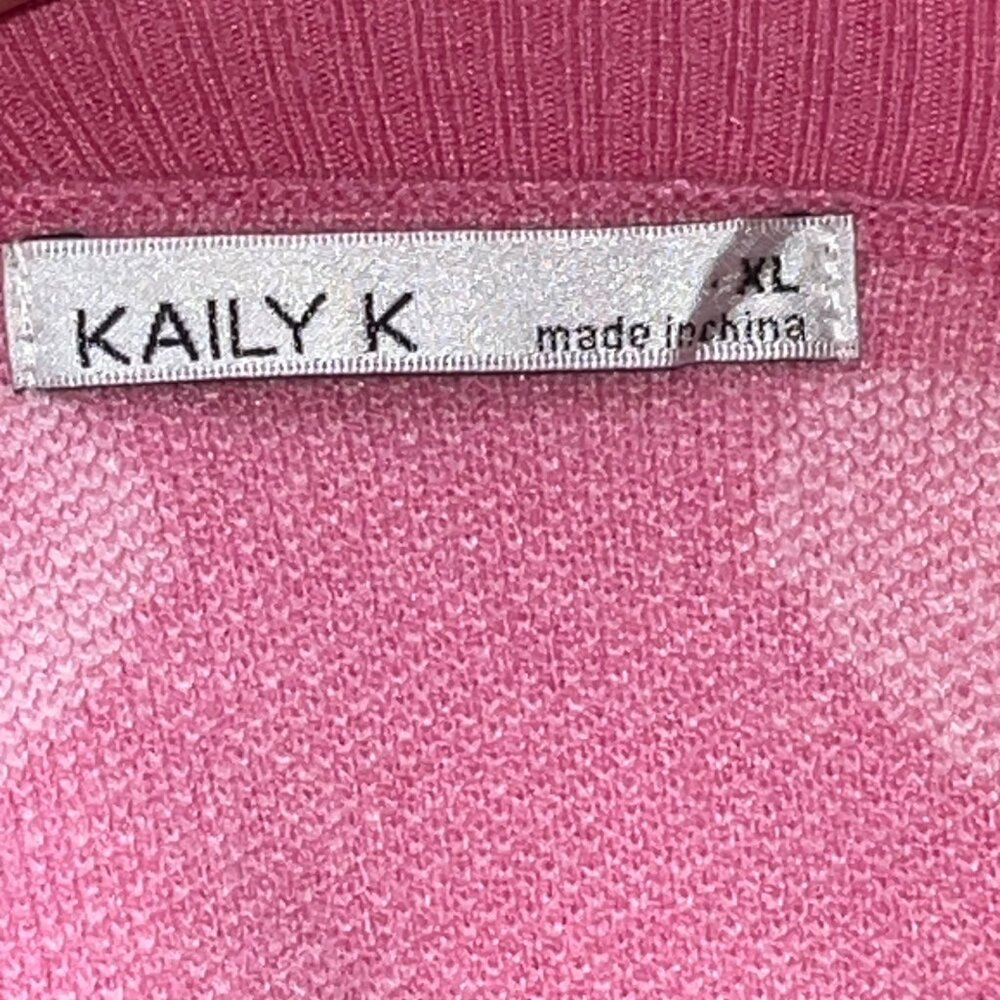 Kaily K Pink Cardigan Sweater w/ White Heart Pattern V-Neck Button Front Size XL - Picture 8 of 8